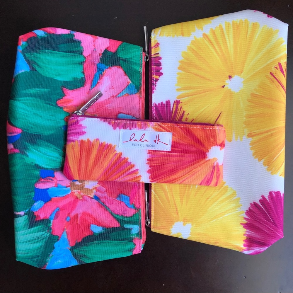 Clinique Yellow Pink Orange Floral Makeup Bags